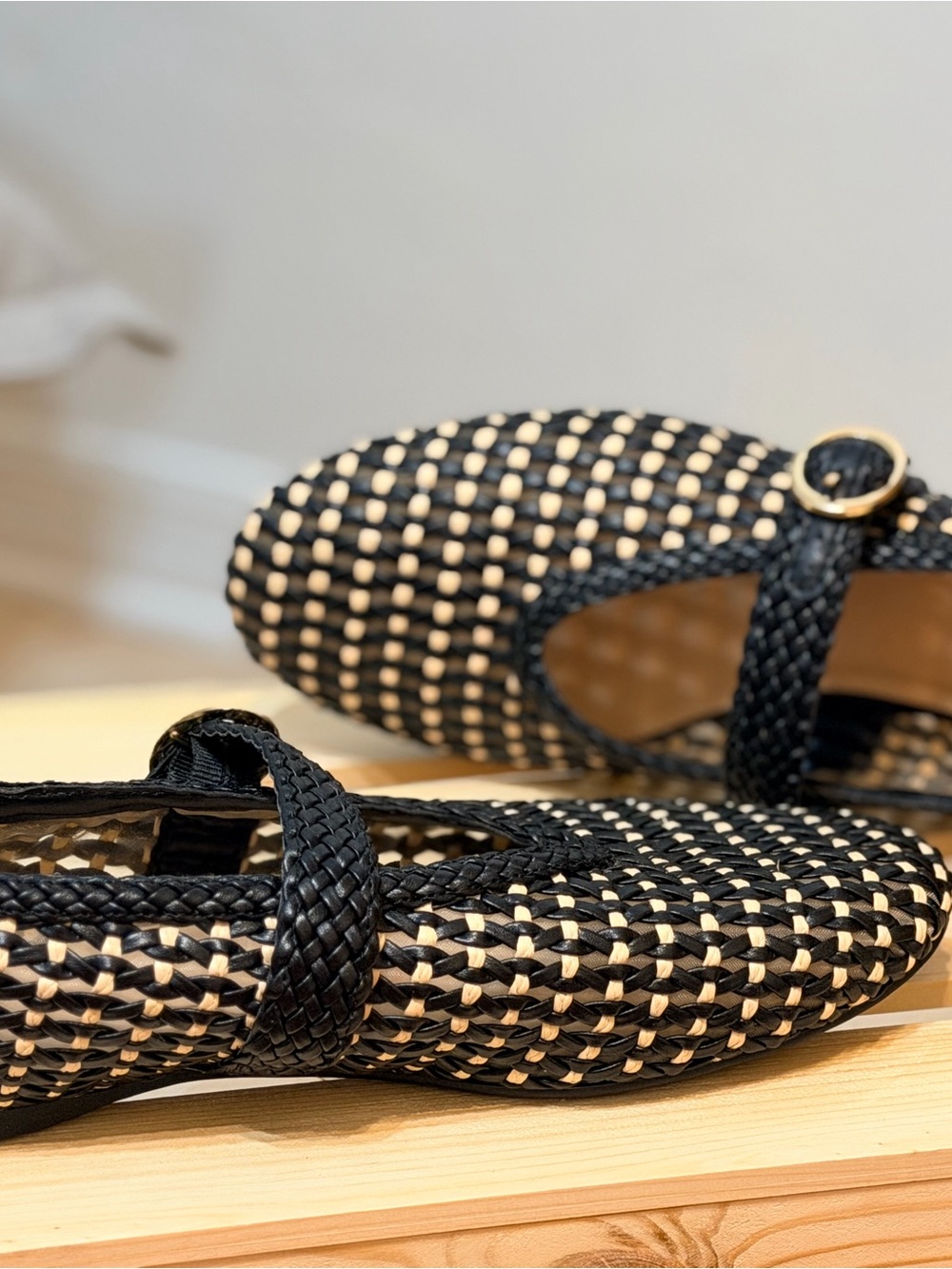 Universal Thread Black & Natural Woven Mary Jane Flats